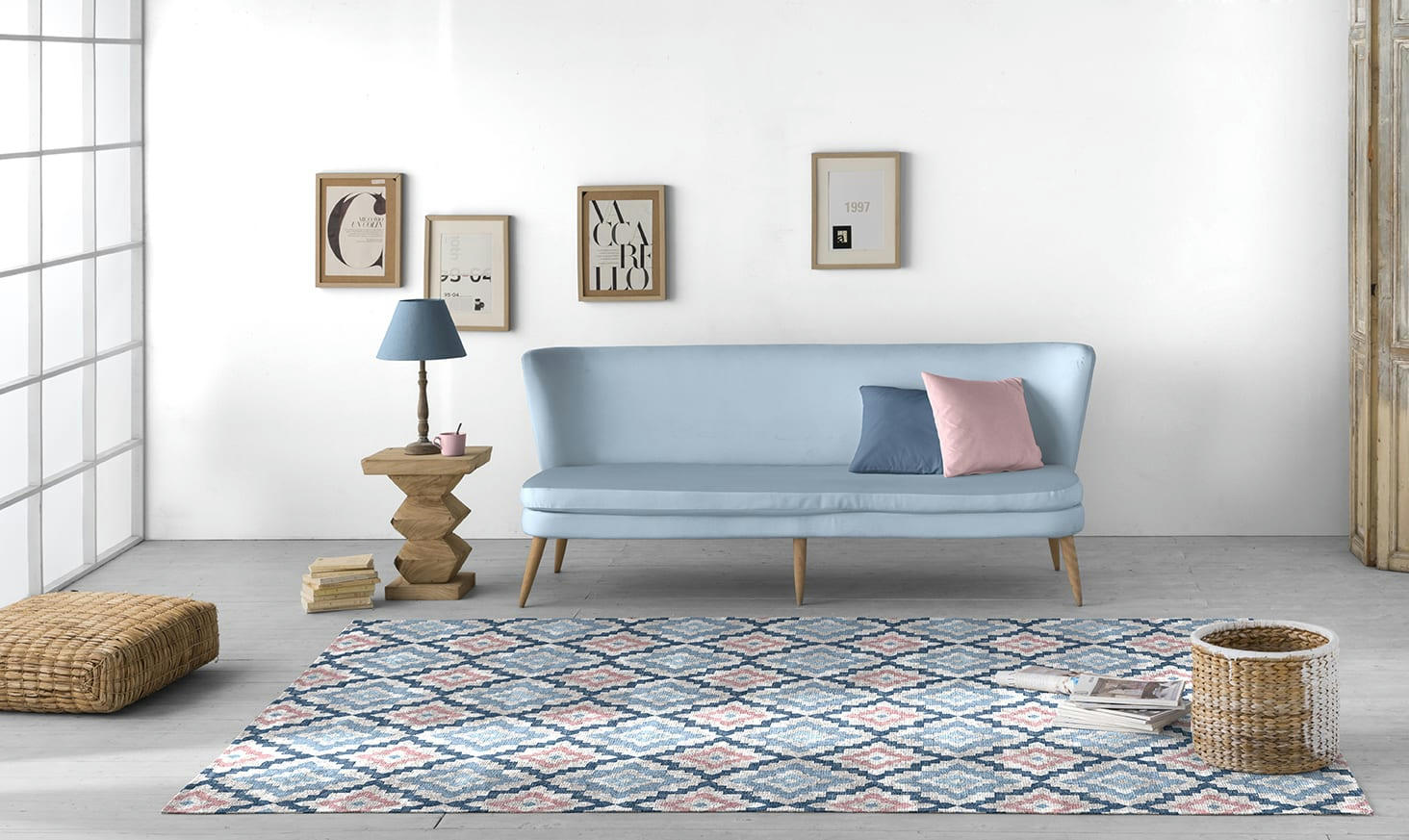 HANSEL - Tapis décoratif en coton en impression digital bleu 120x170