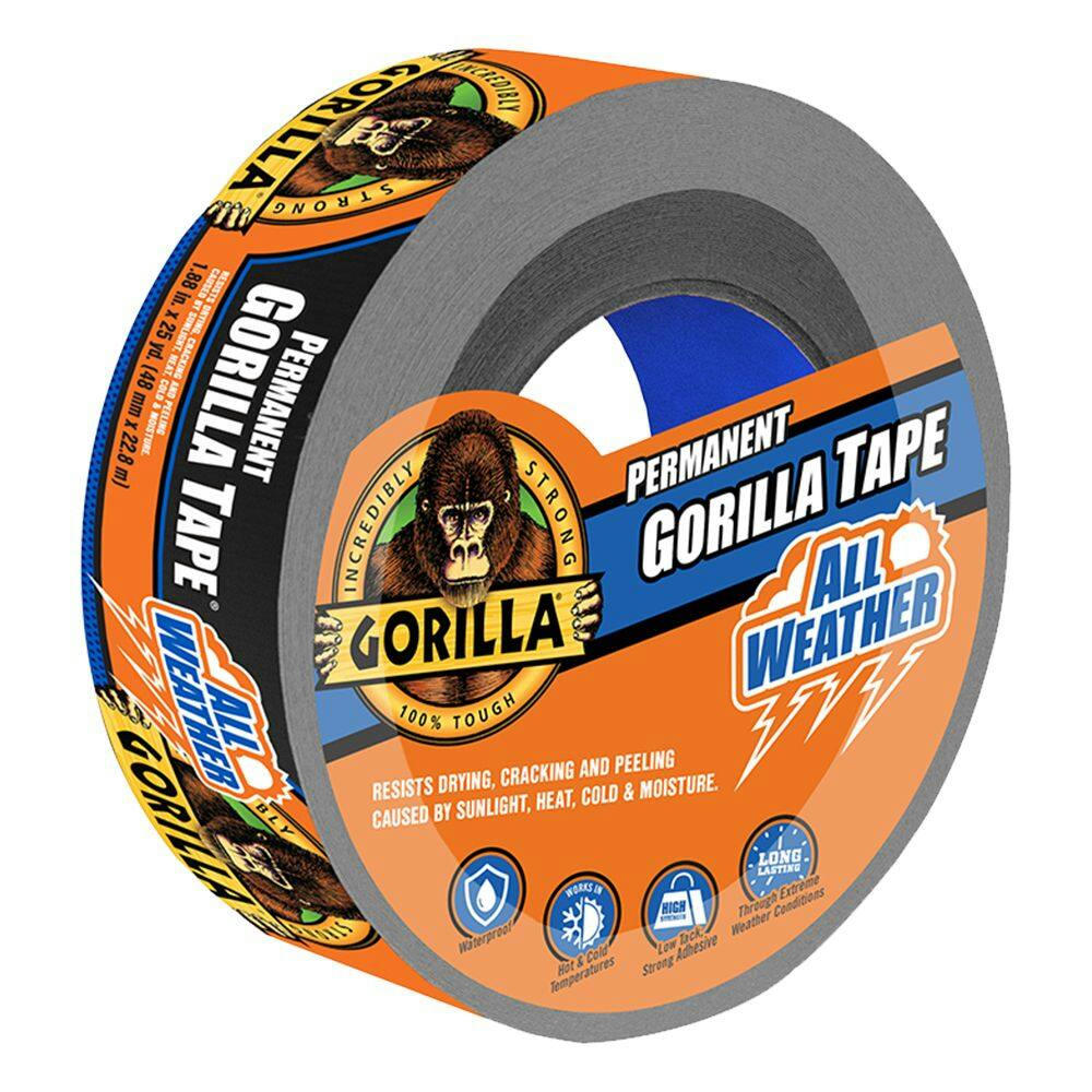 Gorilla Permanent All-Weather Outdoor Tape, Waterproof, UV-Resistant, 1.88-in x 25-yd