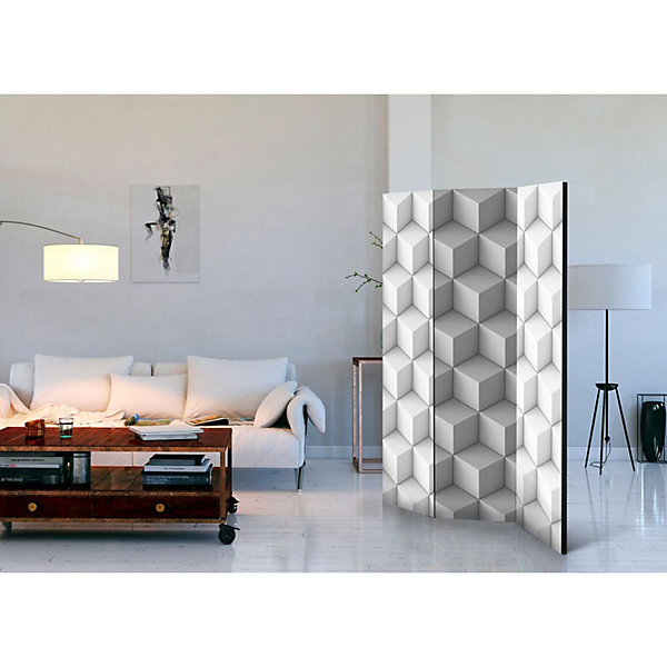 Paravent Cube I 3 Volets Design Graphique Moderne et élégant 135 x 172 cm Noir et blanc
