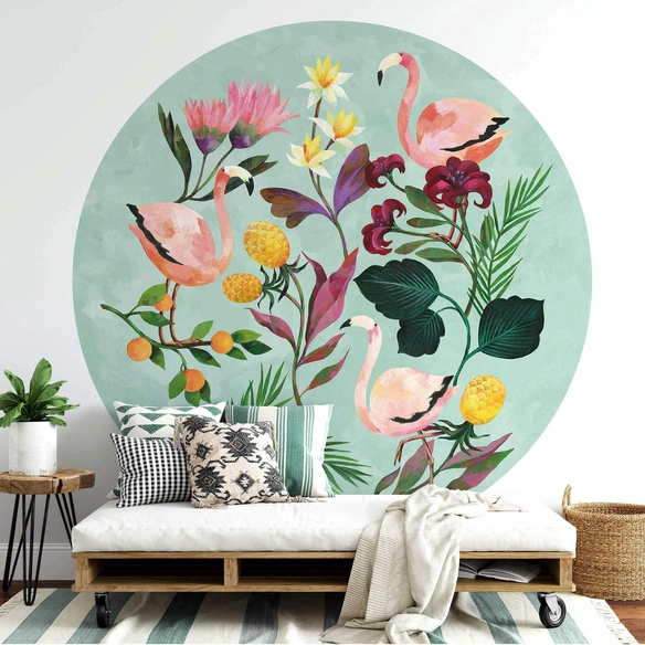 Vliestapete »Runde Vliestapete«, Blanz Sommer Flamingo Kinder, mehrfarbig, matt