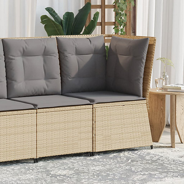 Canapé d'angle de jardin avec coussins beige résine tressée vidaXL