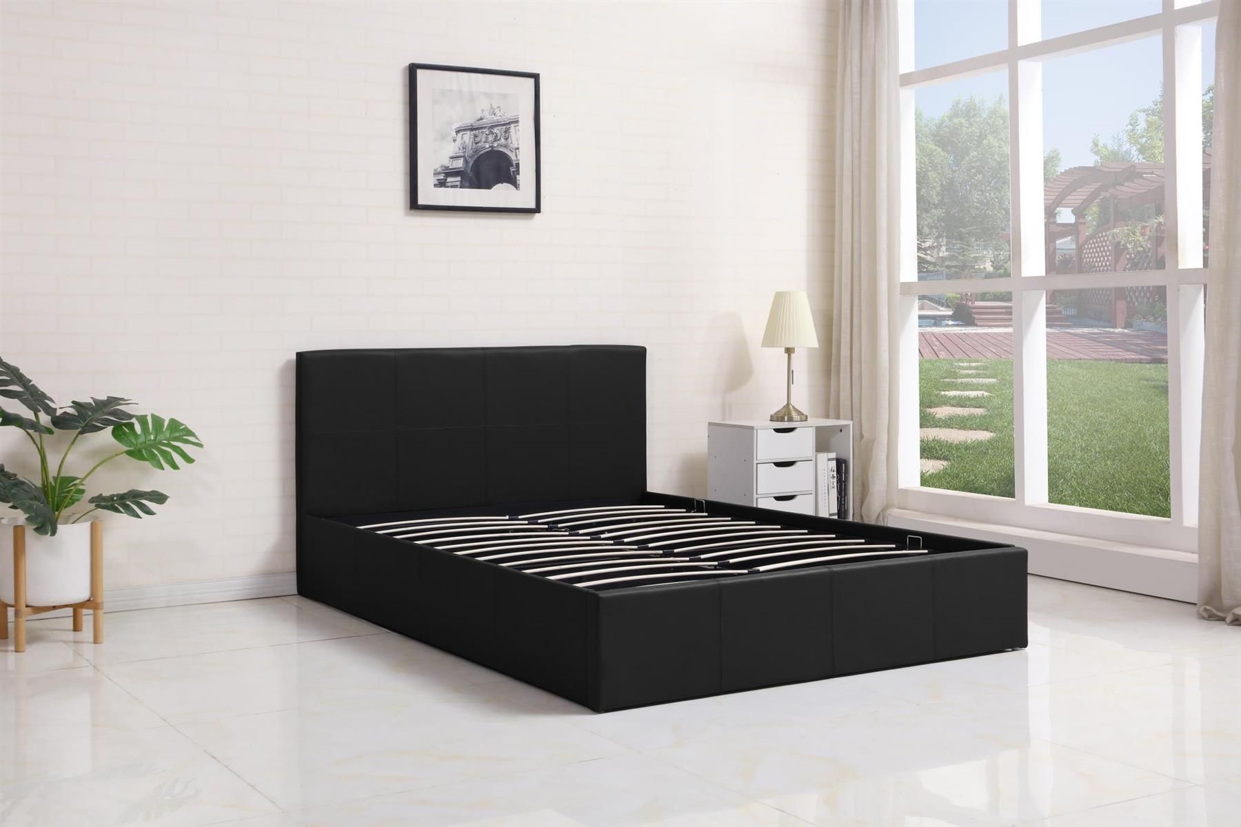 KOSY KOALA Ottoman Bed Gas Lift Storage Leather Black 3ft Single Leather Pine Wood Bedroom