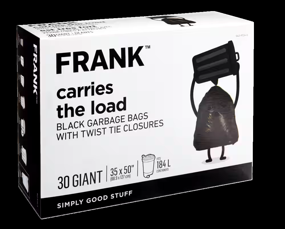 FRANK Giant Twist-Tie Outdoor Garbage Bags, 30-pk, Black, 184-L