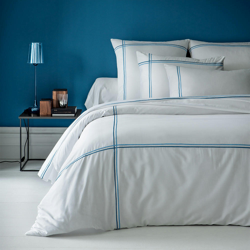 PALAIS CHIC NAVY - Housse de couette  satin de coton 120 fils/cm² blanc 240x220