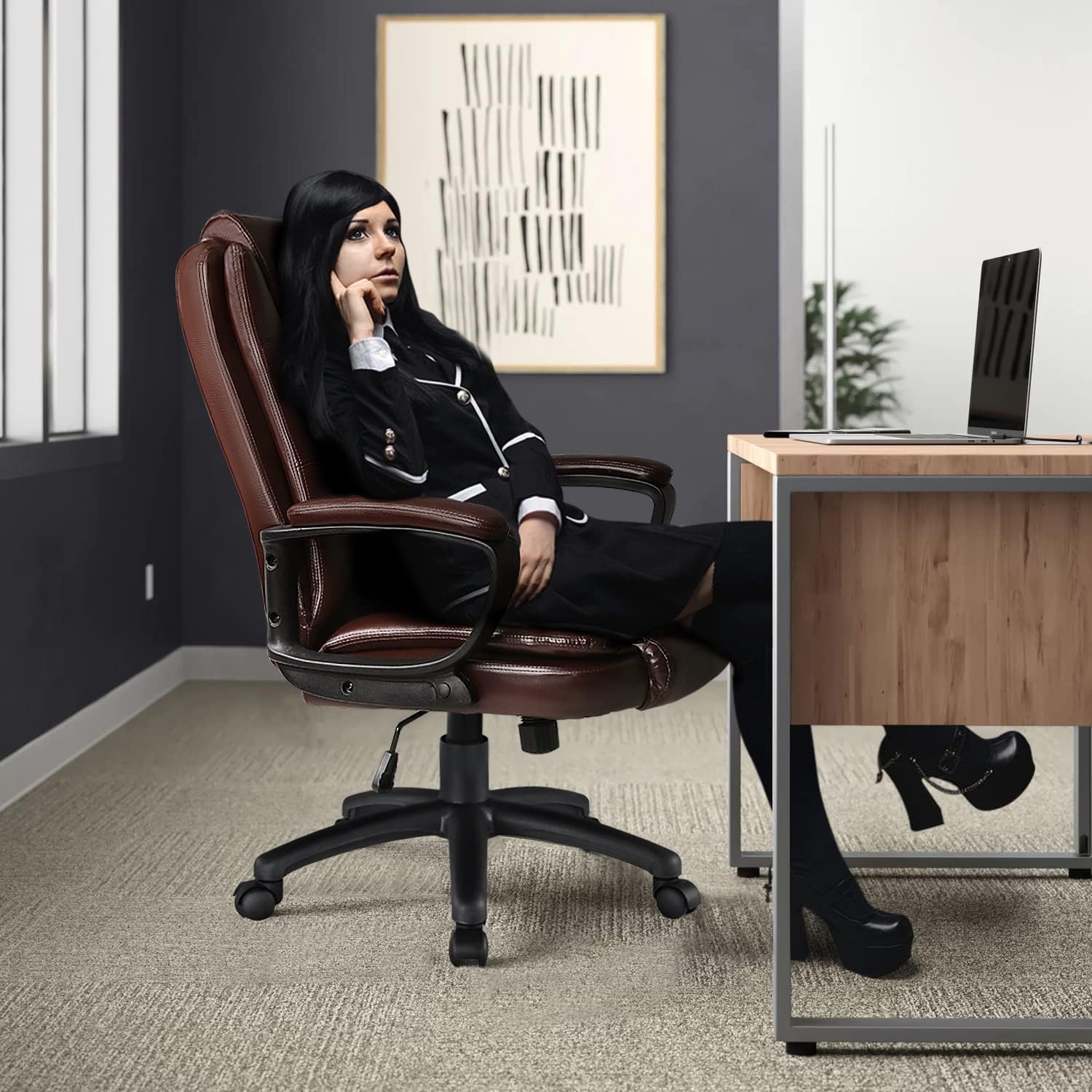 OFIKA Home Office Chair, 400LBS Big and Tall Chair Heavy Duty Design, Ergonomic High Back Cushion Lumbar Back Support, Computer Desk Chair, Adjustable Executive Leather Chair with Armrest