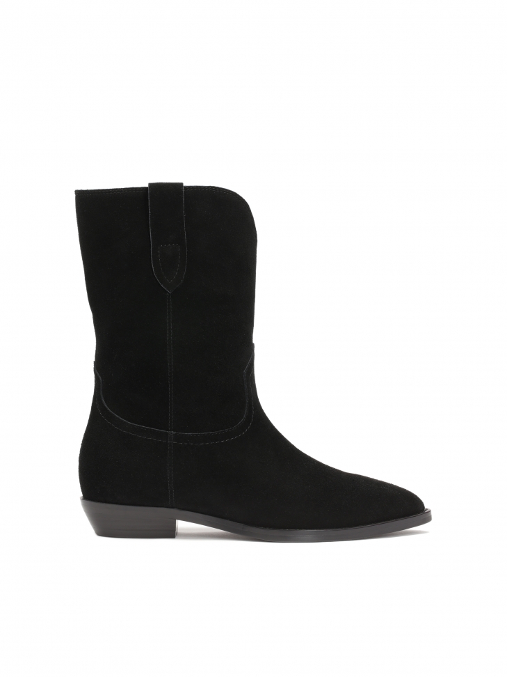 Black suede cowboy boots