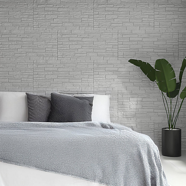 Ensemble de 12 panneaux décoratifs effet brique et pierre 3D, revêtement mural PU 8,6 m² (120x60x2,5 cm), quartzite blanc