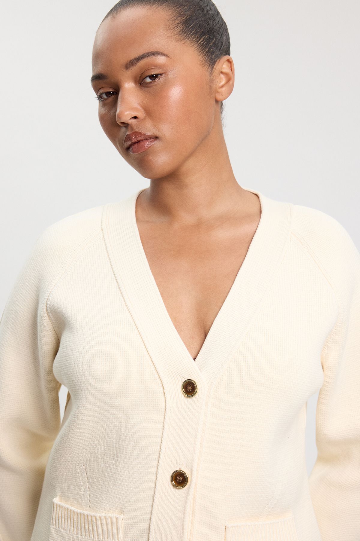 KarenMillen Plus Size Cotton Knitted Button Cardigan