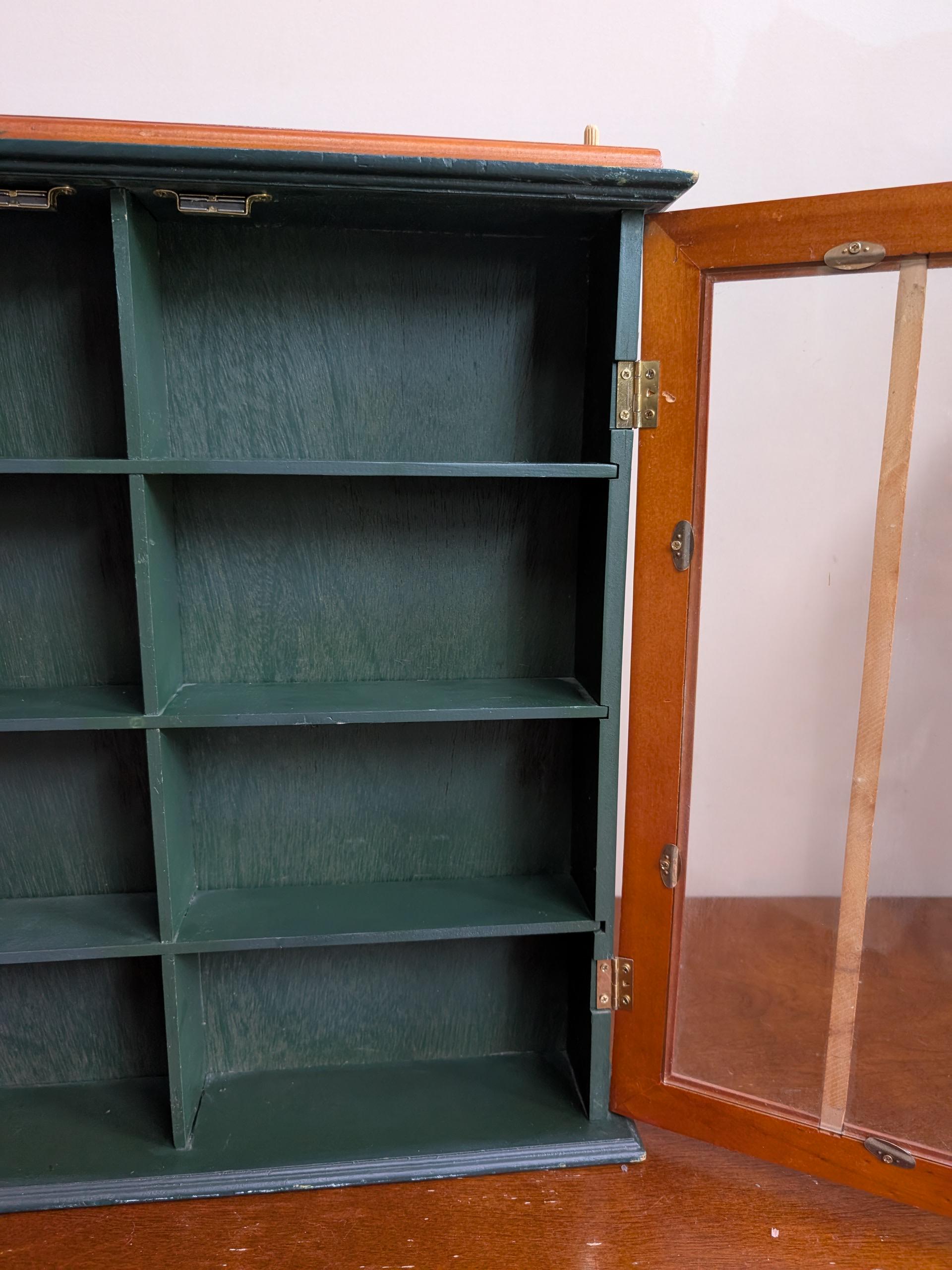 Vintage Wall Curio Cabinet Glass Door Display Case Two-Tone Wood
