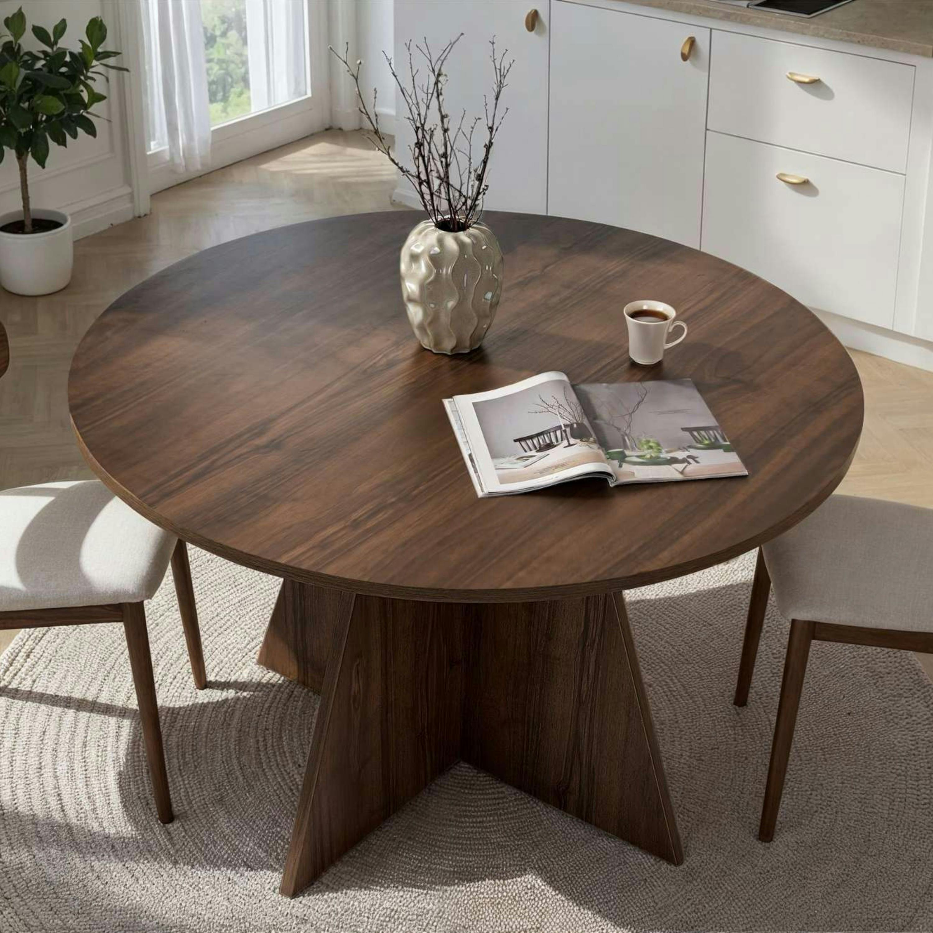 Table à manger ronde effet bois de noyer Ø120 cm MARFA