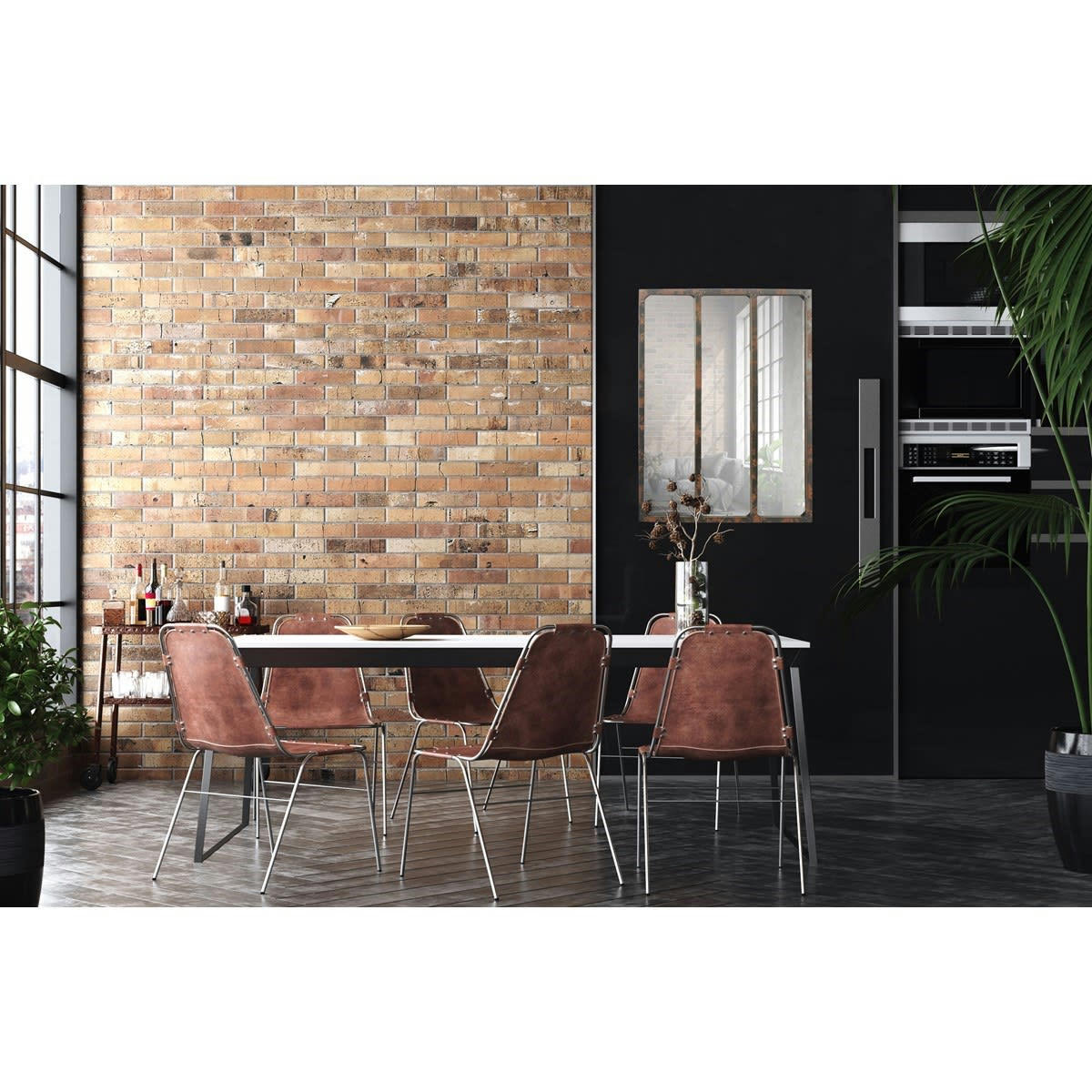 MIROIR INDUSTRIEL 3 BANDES NOIR - Miroir industriel 3 bandes avec rivets 60x80cm