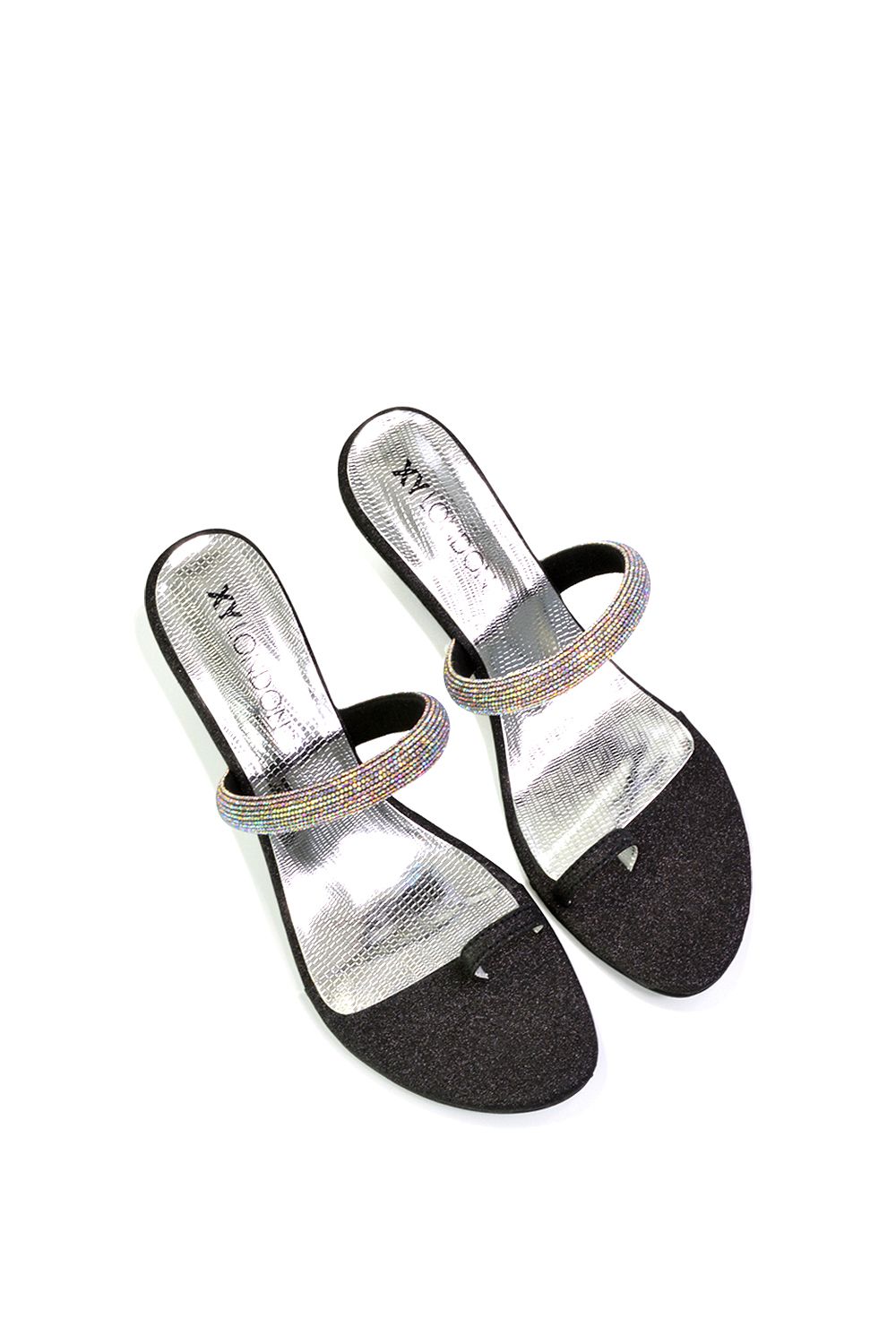 XY London Lucille' Slip On Strappy Sparkly Diamante Wedge Sandal Heels