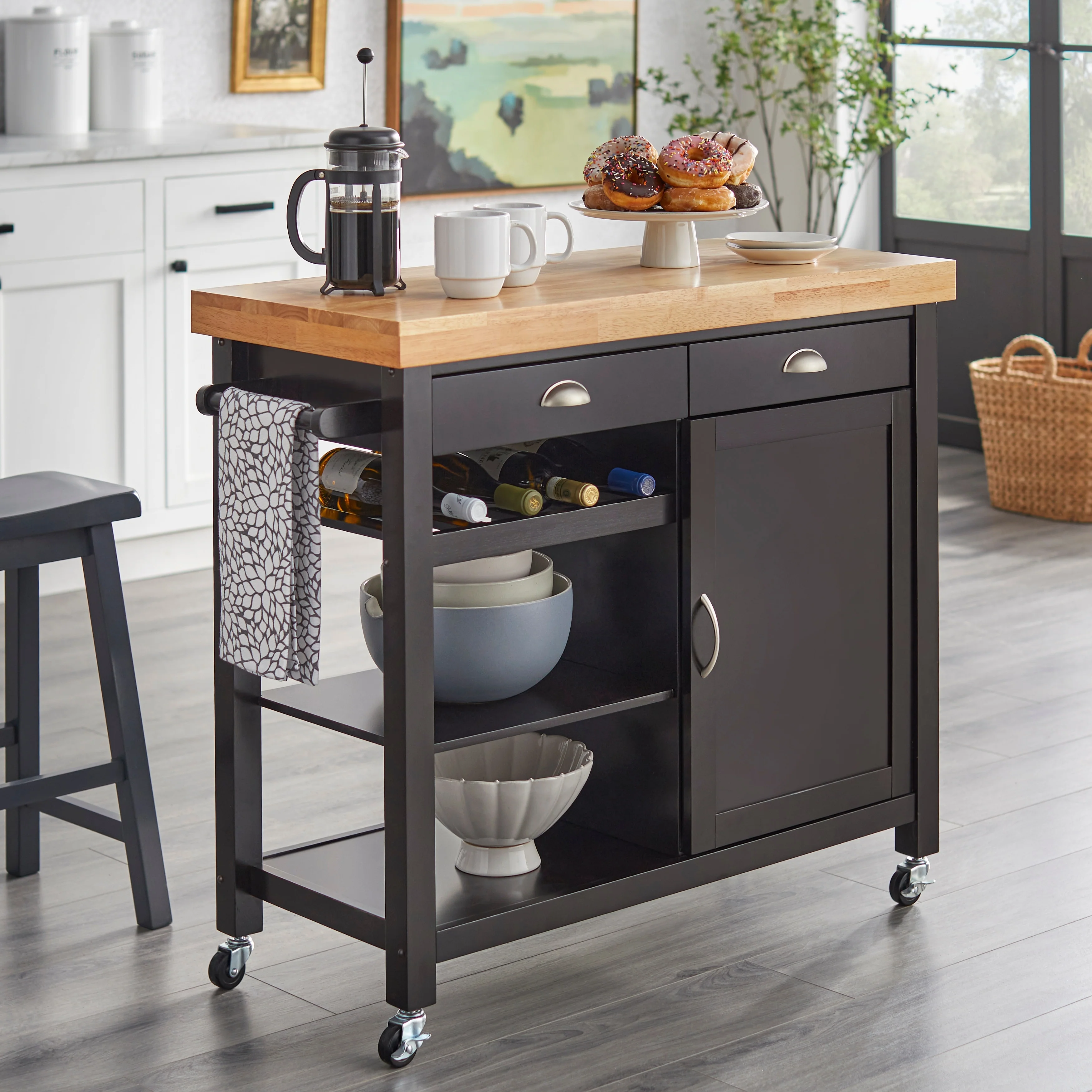 Simple Living Martha Rolling Rubberwood Kitchen Cart