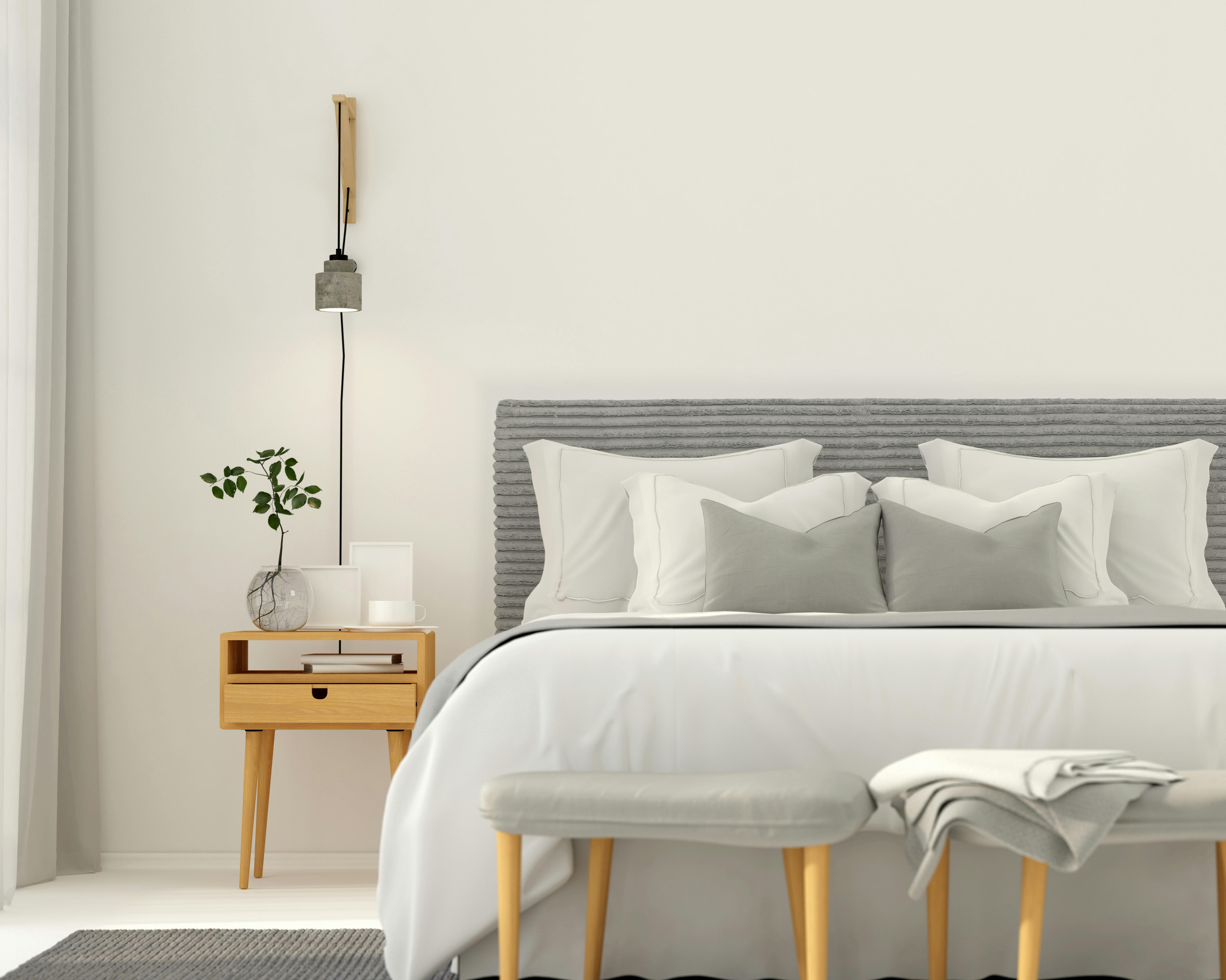 BILLIE COIMBRA - Tête de lit tapissée en tissu côtelé gris 145x52cm