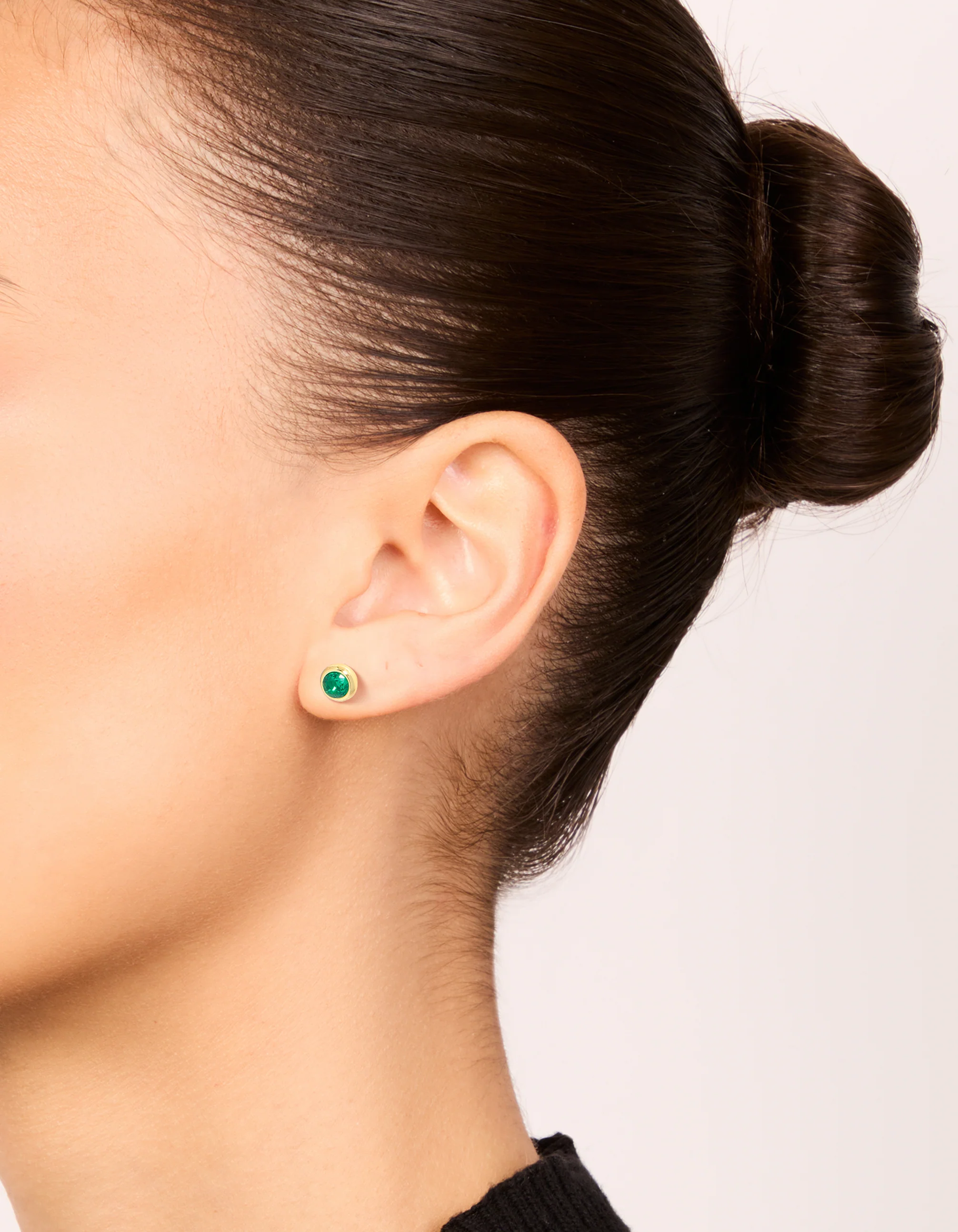 Waterproof Gold Plated Stainless Steel Emerald Cubic Zirconia May Birthstone Bezel Stud Earrings