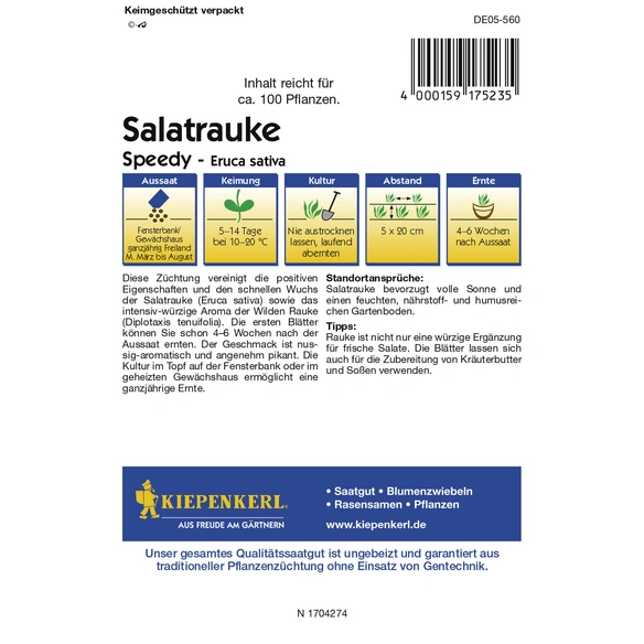Salatrauke, Eruca sativa, Inhalt reicht für ca. 100 Pflanzen