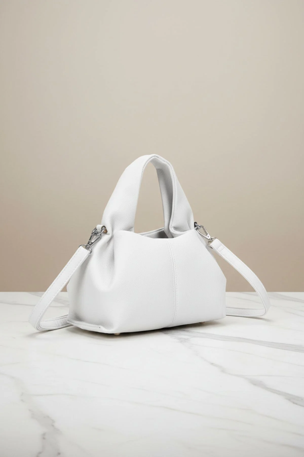 White Soft Pleat Grab Handle Bag