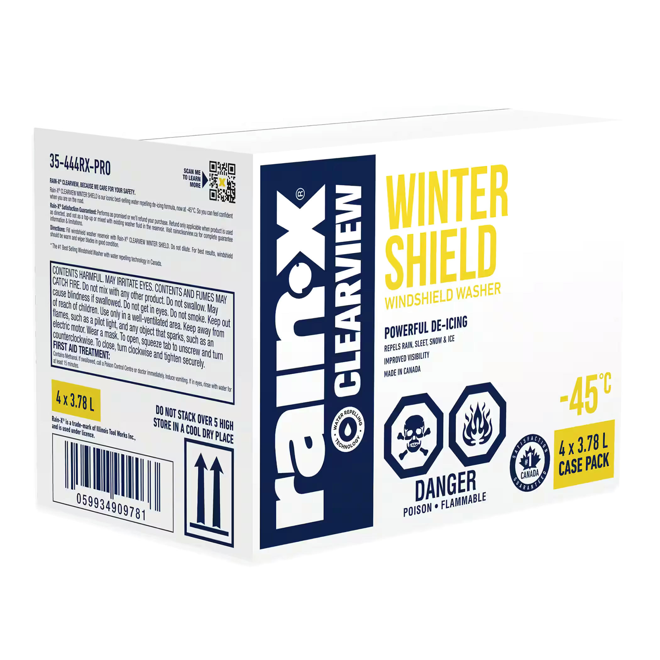 Rain-X ClearView Winter Shield Windshield Washer Fluid, -45°C, 3.78-L, 4-pk