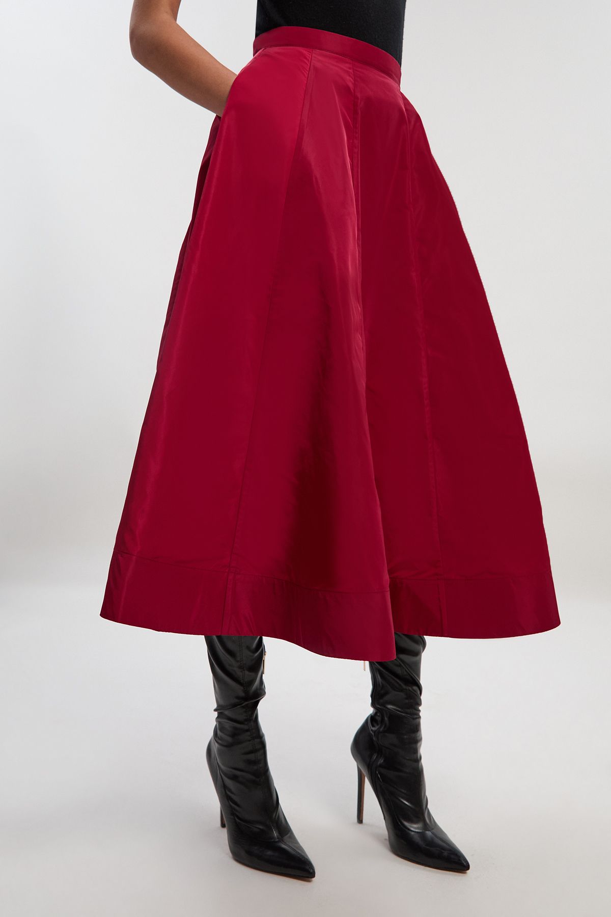 KarenMillen Tall Drama Taffeta Rosette Woven Midi Skirt