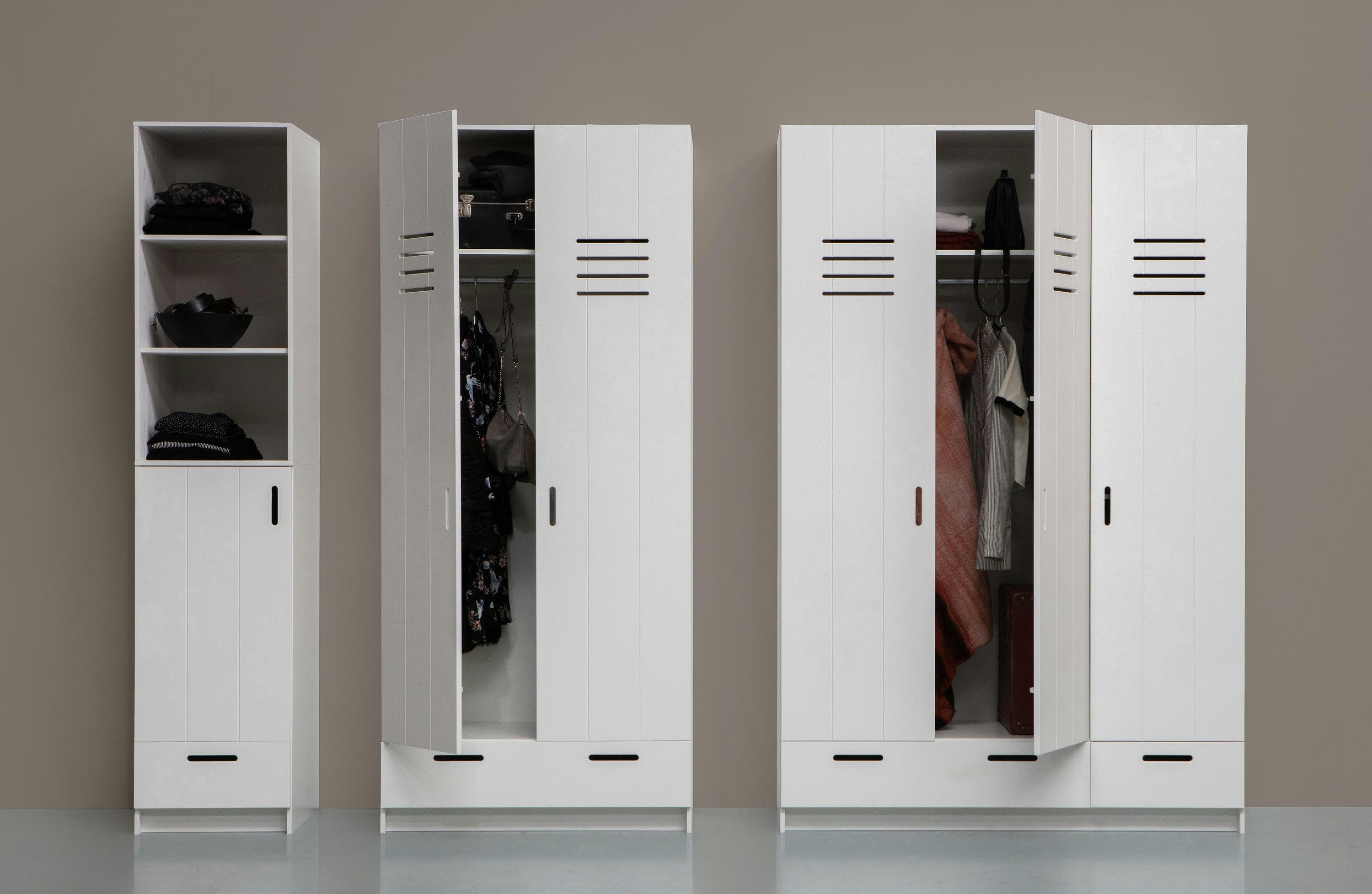 PURE - Armoire 1 portes 3 étagères et 1 tiroir en bois balnc