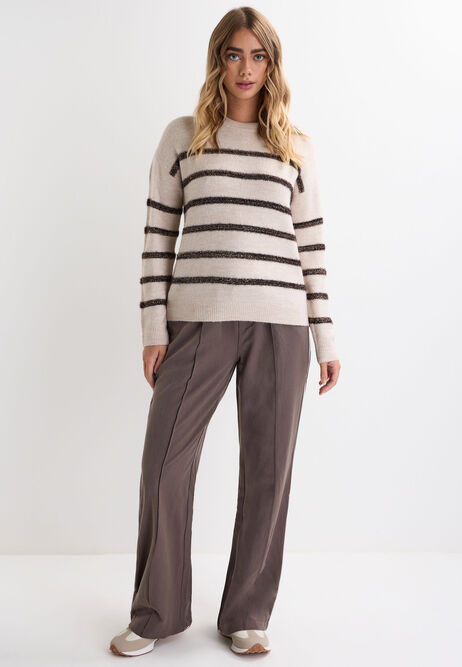 Womens Oatmeal Tinsel Stripe Jumper
