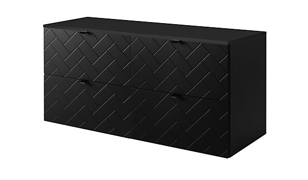 Meuble de salle de bain, Noir Mat, 120 x 57 x 46 cm, poignées noires