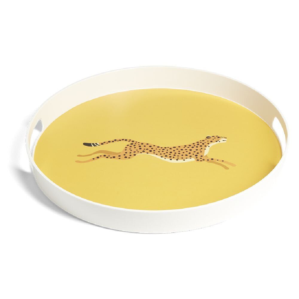 Plateau rond léopard mélaminé jaune Ø34,5xH4,1cm