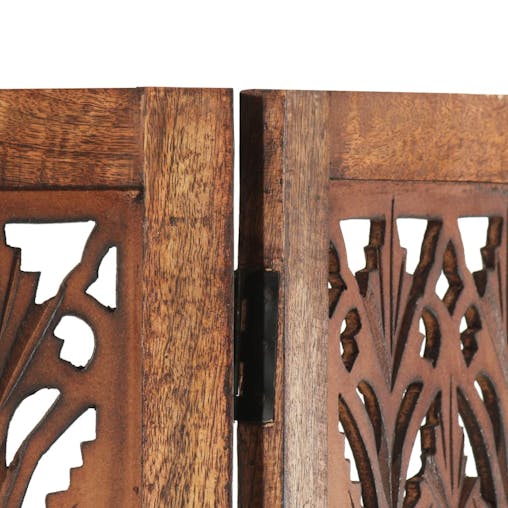 NNEVL Hand Carved 3-Panel Room Divider Brown 120x165 cm Solid Mango Wood