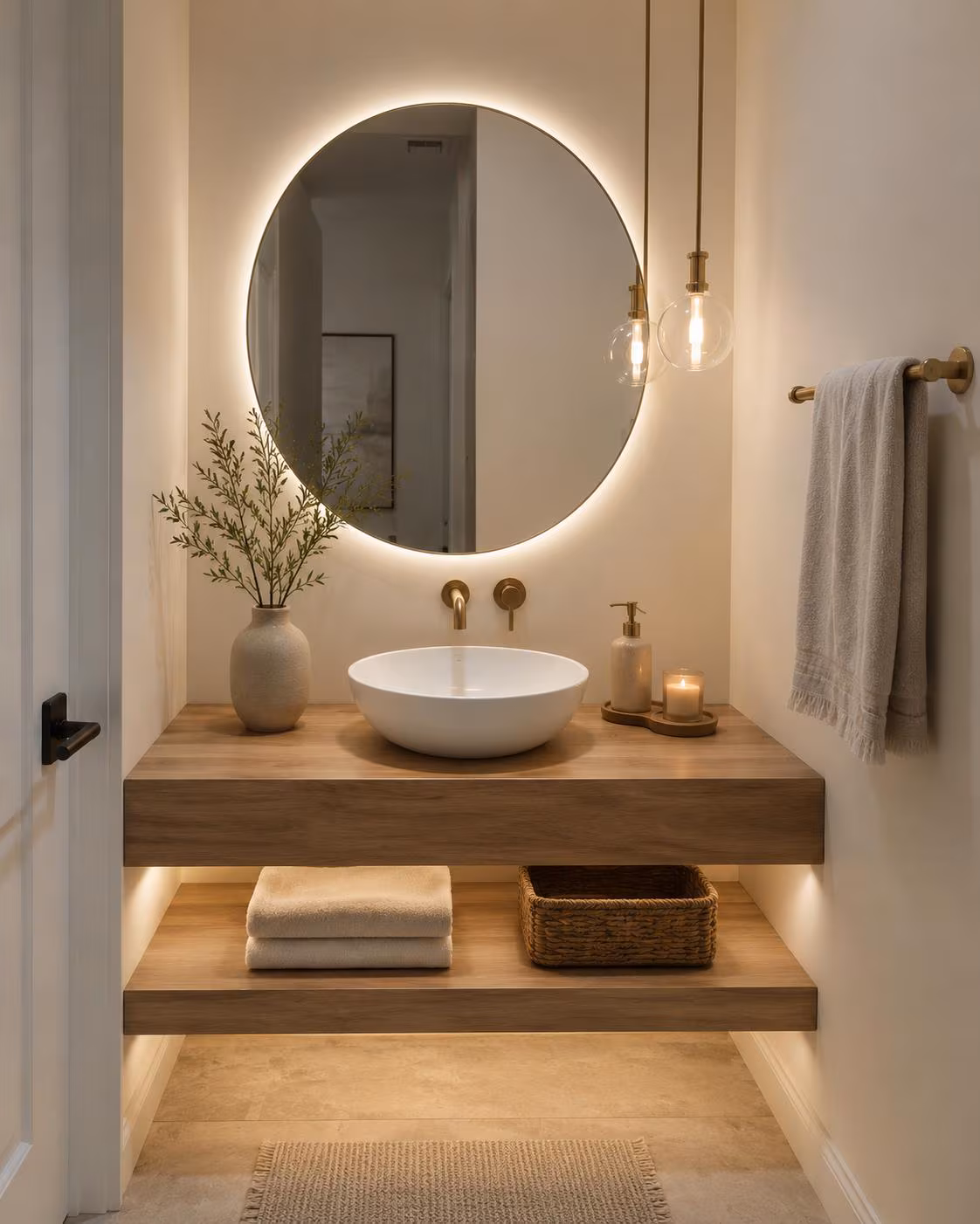 Premium Floating Bathroom Vanity Countertop | White OAK Finish Veneer | LED Ready Channel Included | Wall Mounted Vanity Shelf