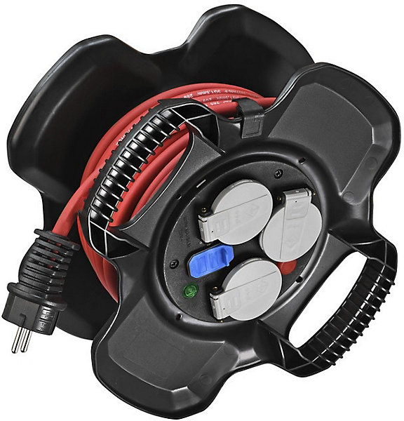 Enrouleur électrique compact XGUM 3 prises 10 m H07RN-F 3G1,5 rouge, 2 USB, disjoncteur thermique 1169761100 Brennenstuhl