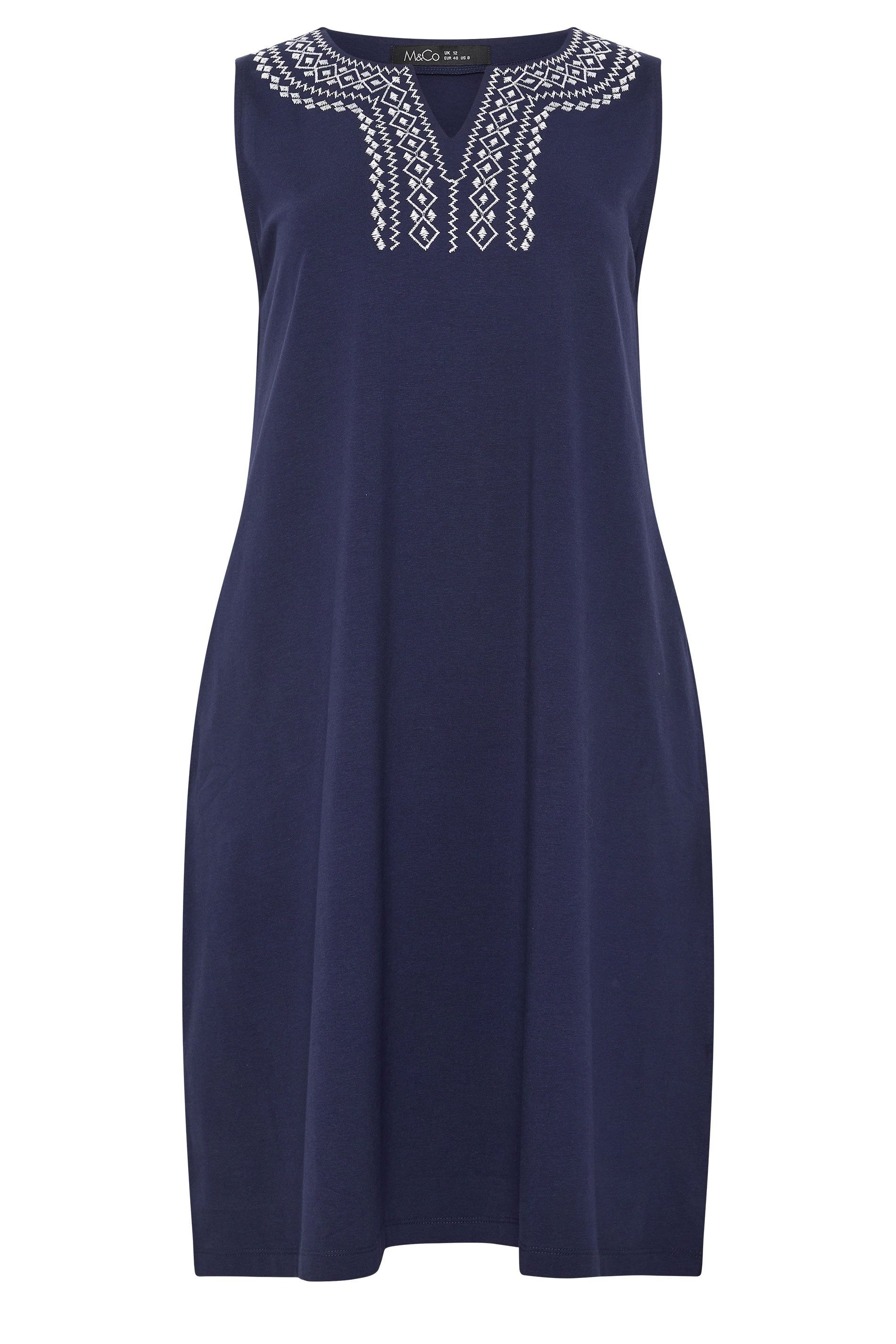 M&Co Embroidered Notch Neck Cotton Midi Dress