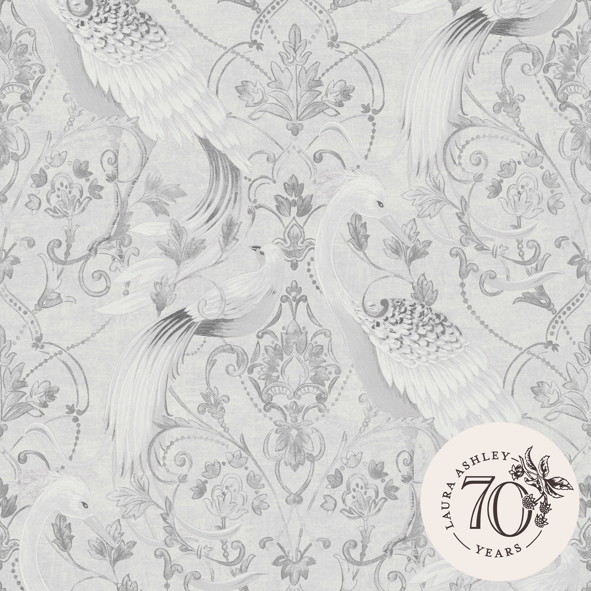 Laura Ashley Vliesbehang - Tregaron Silver - Zilver 10mx52cm