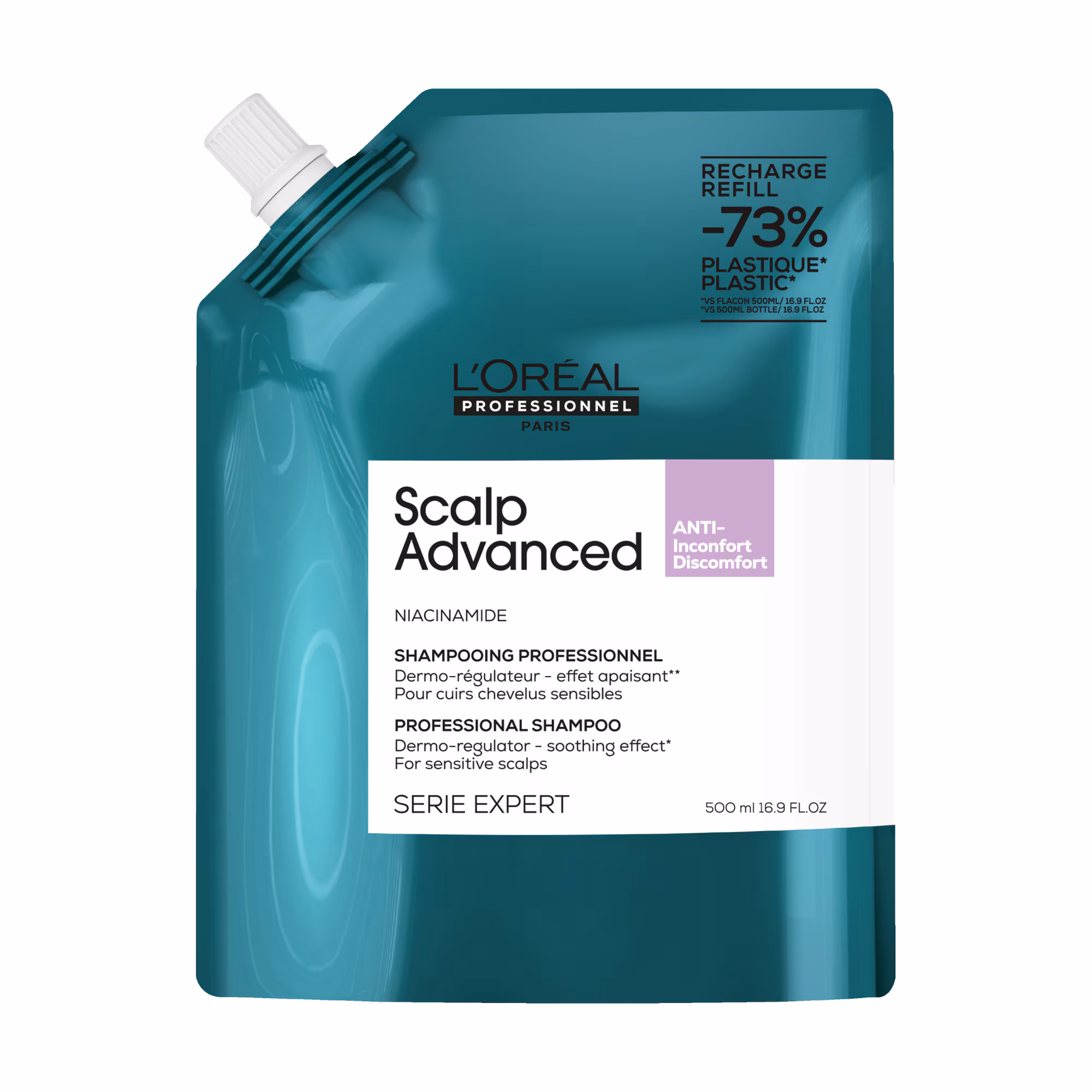 SERIE EXPERT SCALP ADVANCEDShampooing niacinamide dermo-régulateur apaisant pour cuirs chevelus sensibles sujets aux démangeaisons.