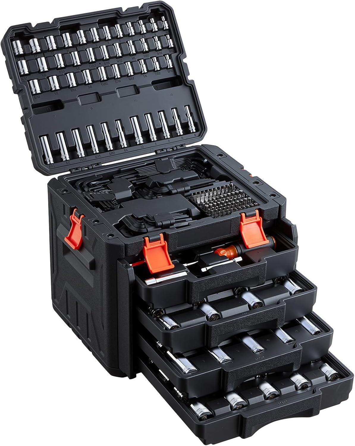 VEVOR Mechanics Tool Set, 256-Piece Mechanic Tool Kit, 1/4 in, 3/8 in, and 1/2 in Drive, SAE and Metric Socket Set, Wrenches, Screwdriver Bits, Accessories, and Storage Case, for Automotive Repair