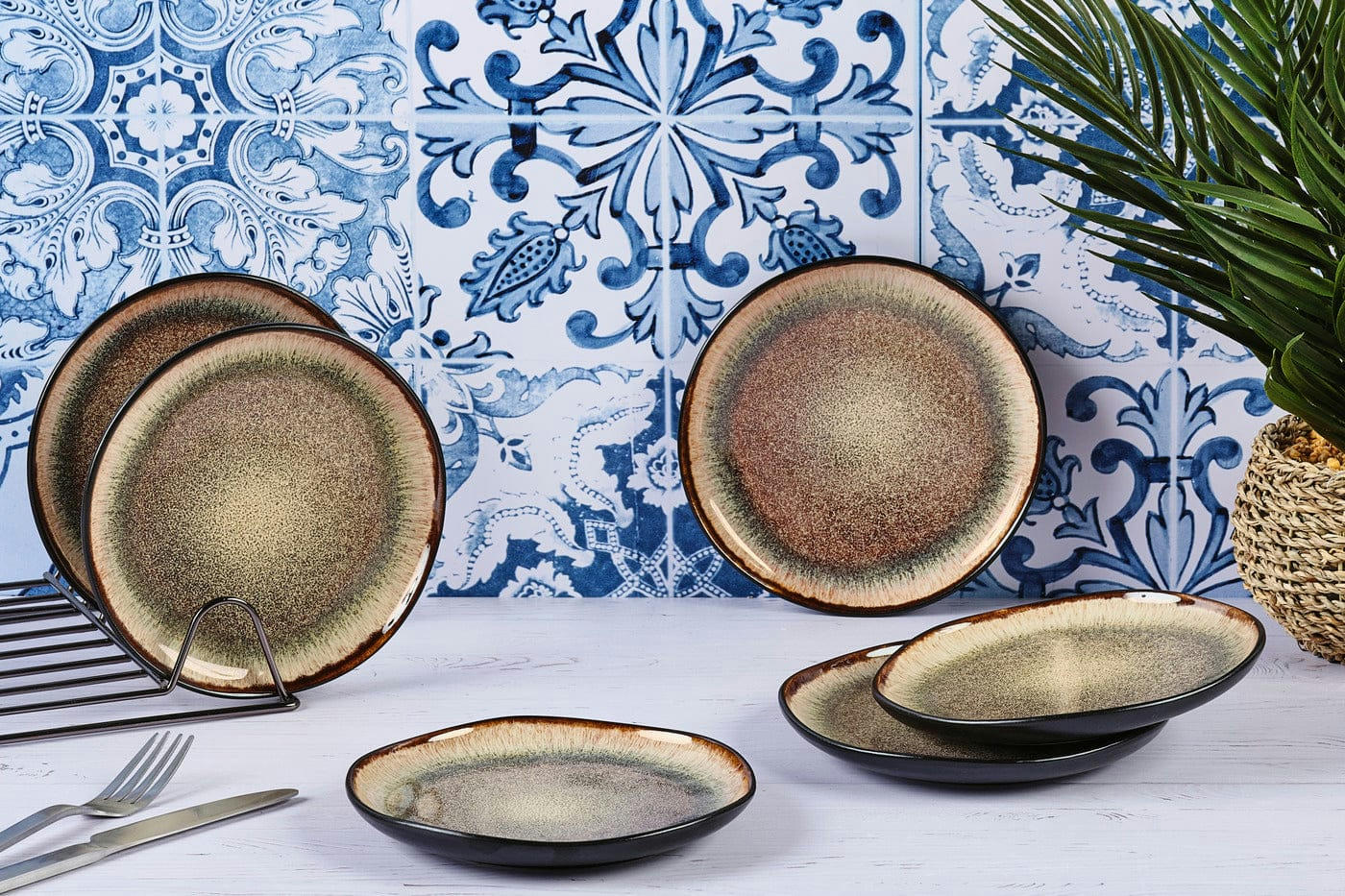 REACTIV - Lot de 6 petites assiettes en grès marron D16