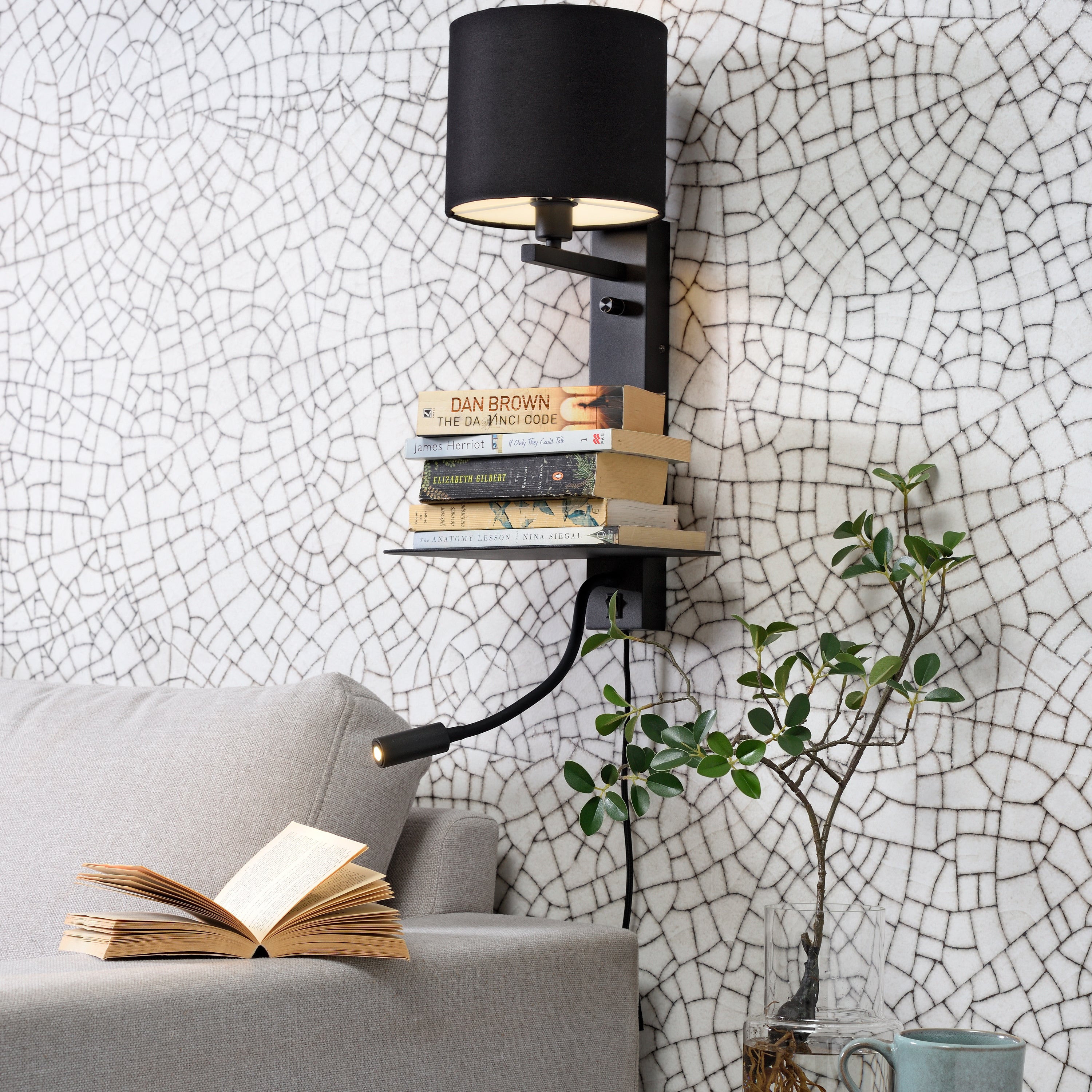 it's about RoMi Florence Wandlamp met Leeslamp - Zwart / Zwart