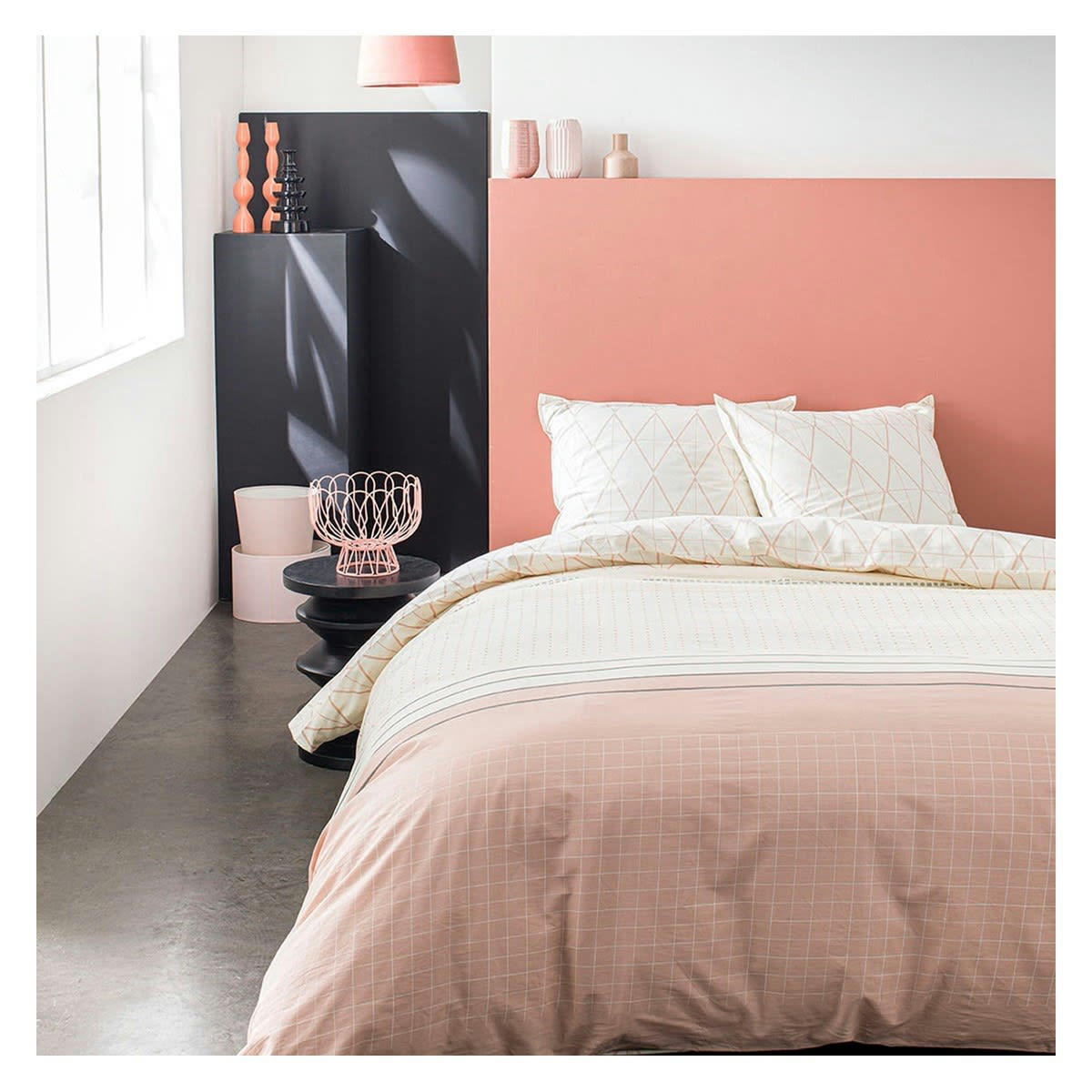 GAUDENCIO - Parure de lit 2 personnes imprimé en Coton Blanc 220x240 cm