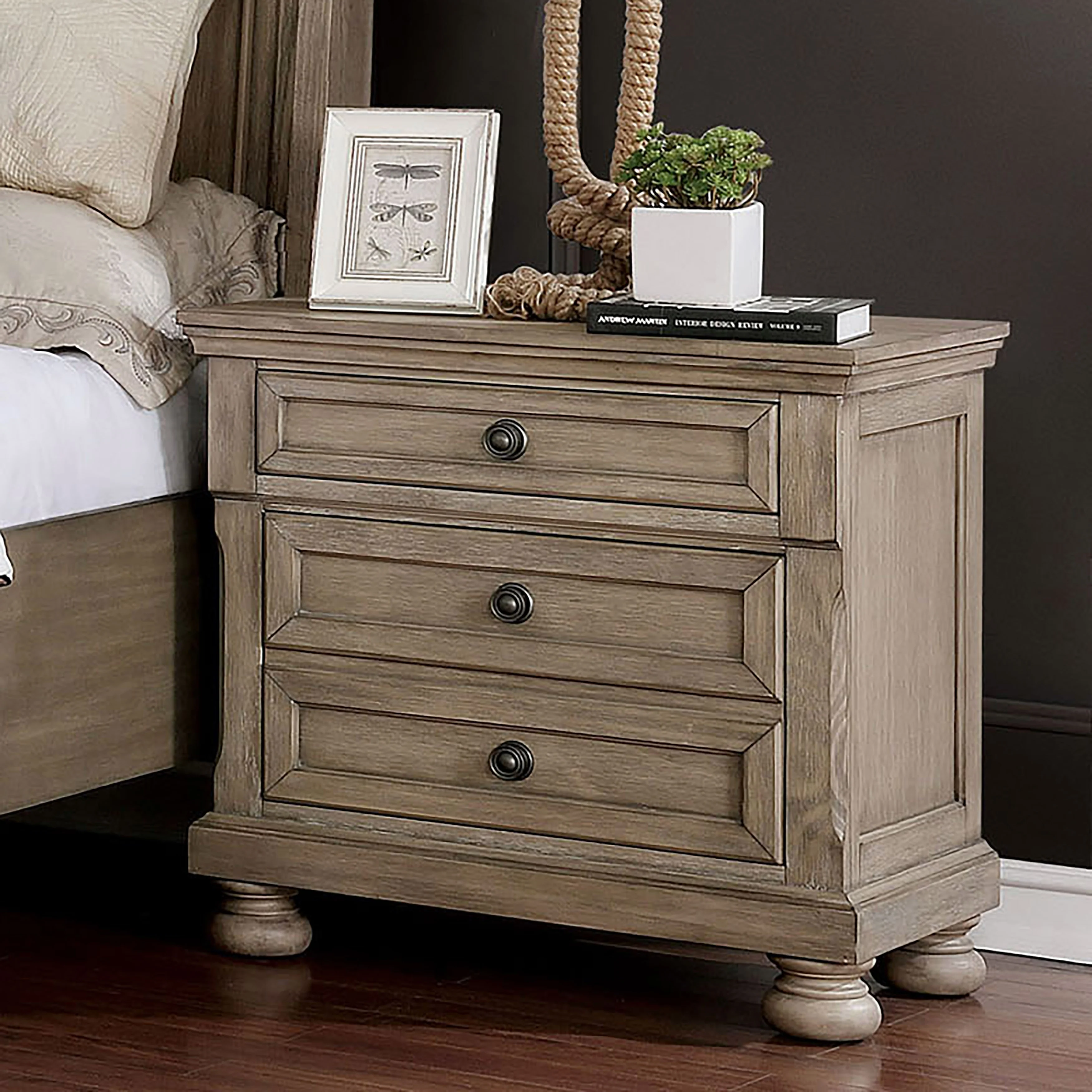 Nahkohe Transitional Grey Wood 3-Piece Storage Sleigh Bedroom Set with USB by Furniture of America