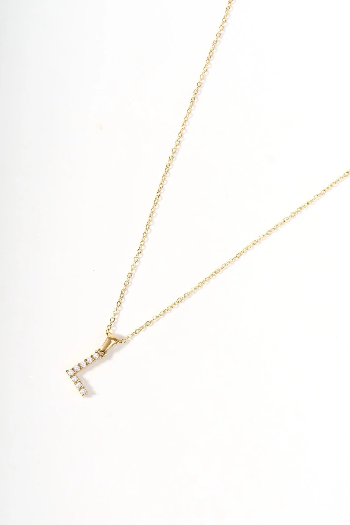 Gold Plated Faux Pearl L Initial Necklace