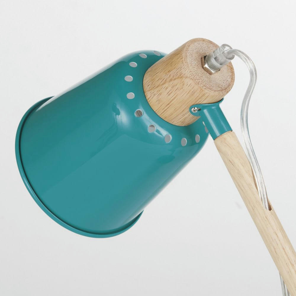 PIXIE - Lampe de bureau en bois d'hévéa et métal vert