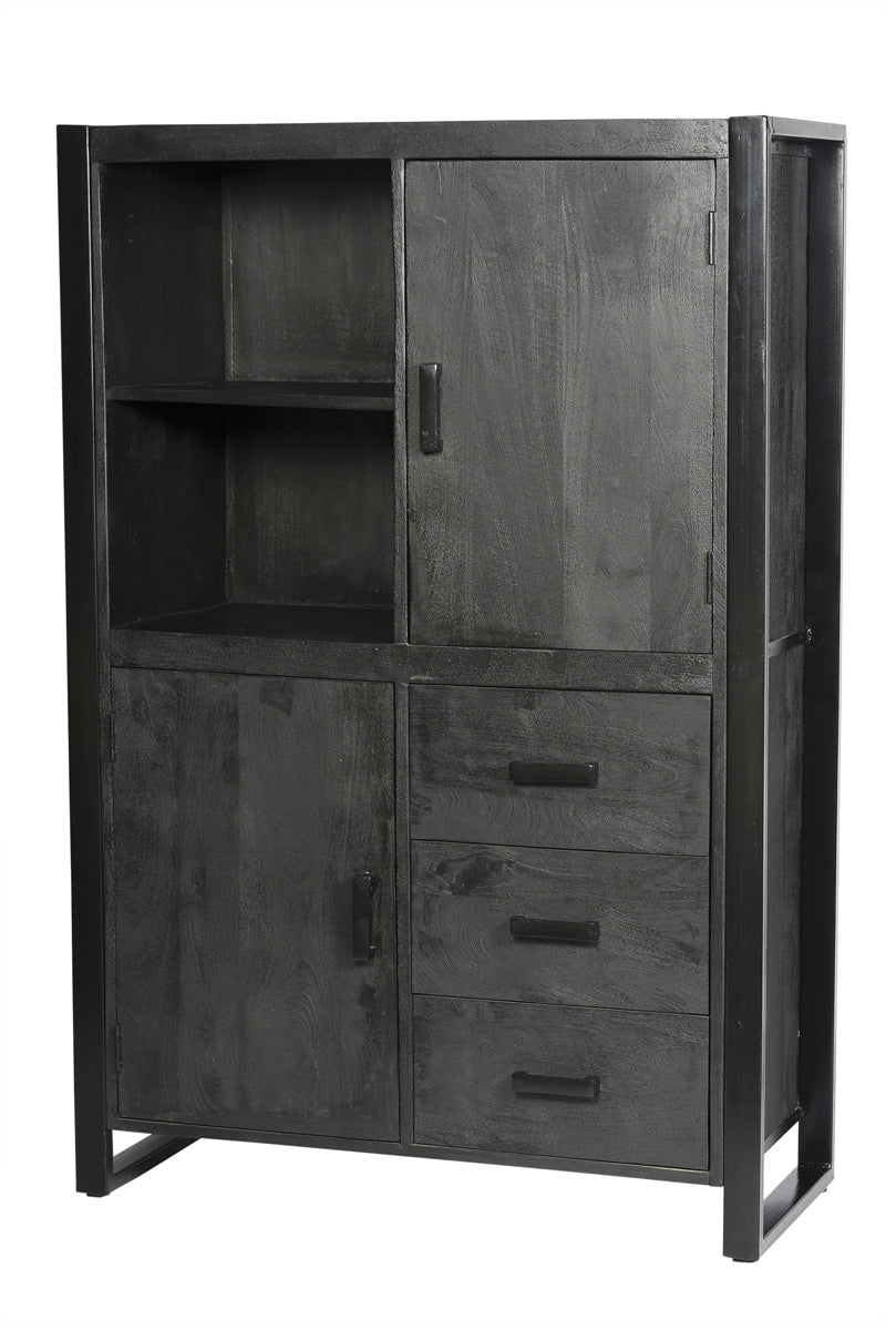 Livingfurn - Kabinetkast Zwart Mangohout - 100x43x150cm - Norris
