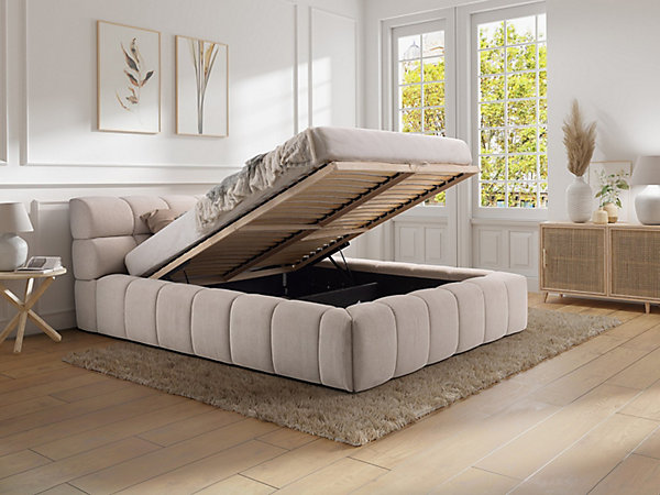 Lit coffre 160 x 200 cm - Tissu - Beige - FORVIK II