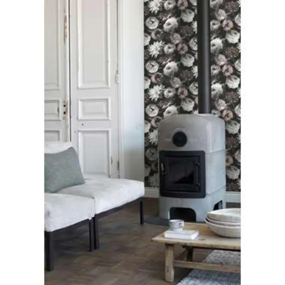 ESTAhome behang - bloemen - zwart, wit en zacht roze - 0.53 x 10.05 m