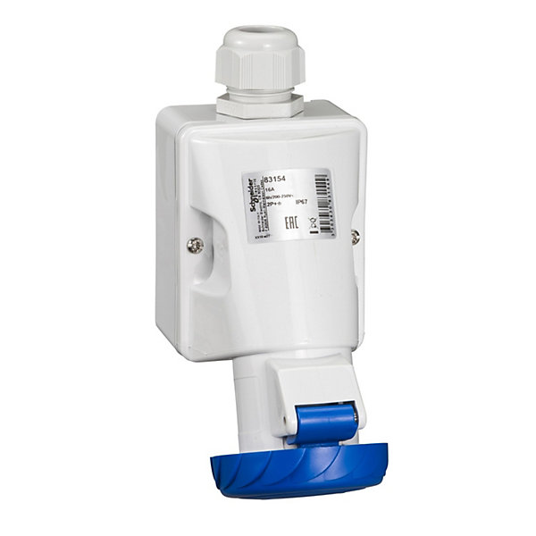 83154 Schneider Pratika - Socle De Prise 16a Incliné - 2p t - 200-250 V Ca - Ip67