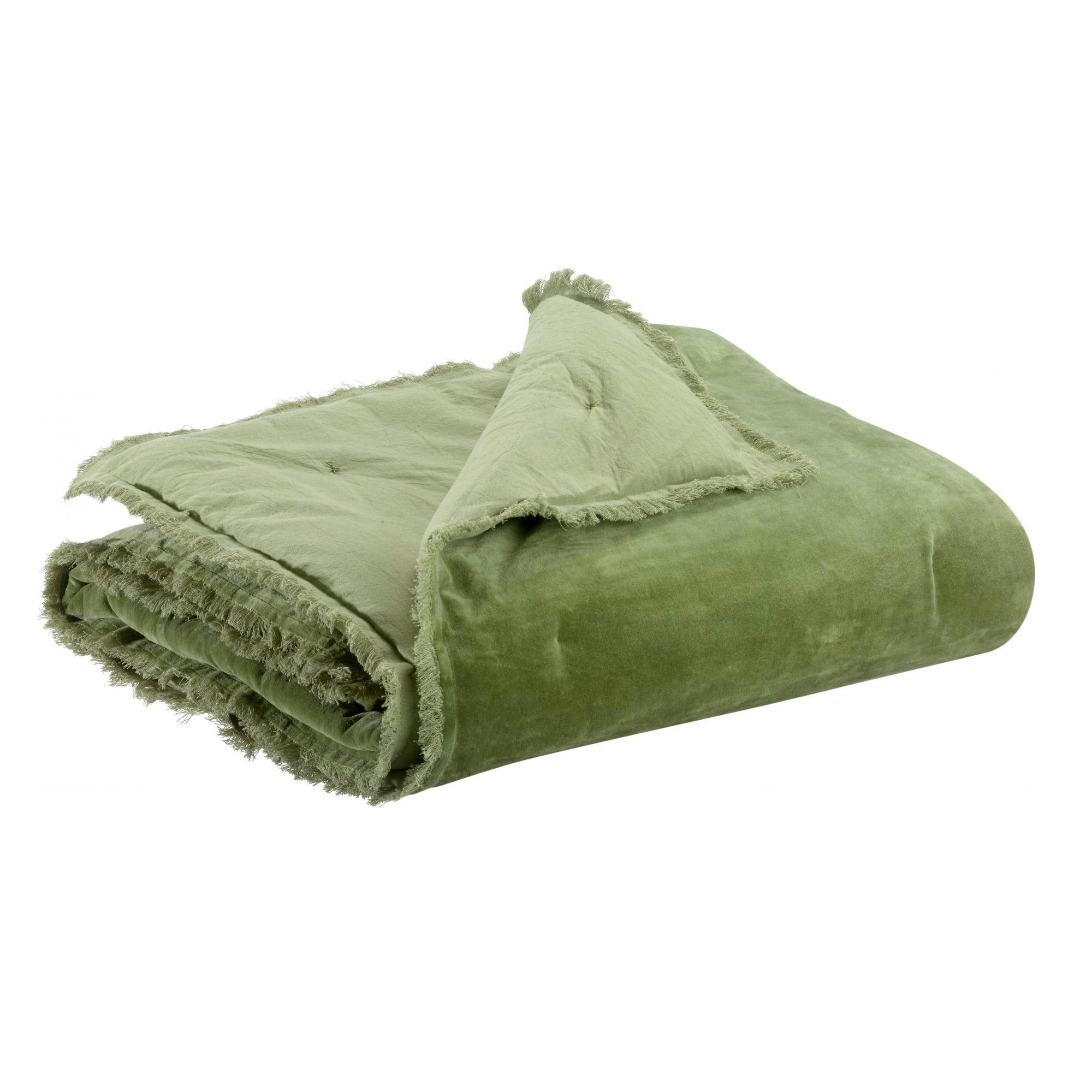 FARA - Plaid uni  en coton olive 135 x 200