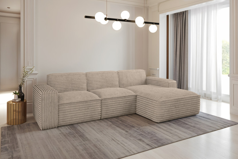 Narożnik Siena L - sofa w kształcie litery L, tkanina Velo Beżowy Prawy
