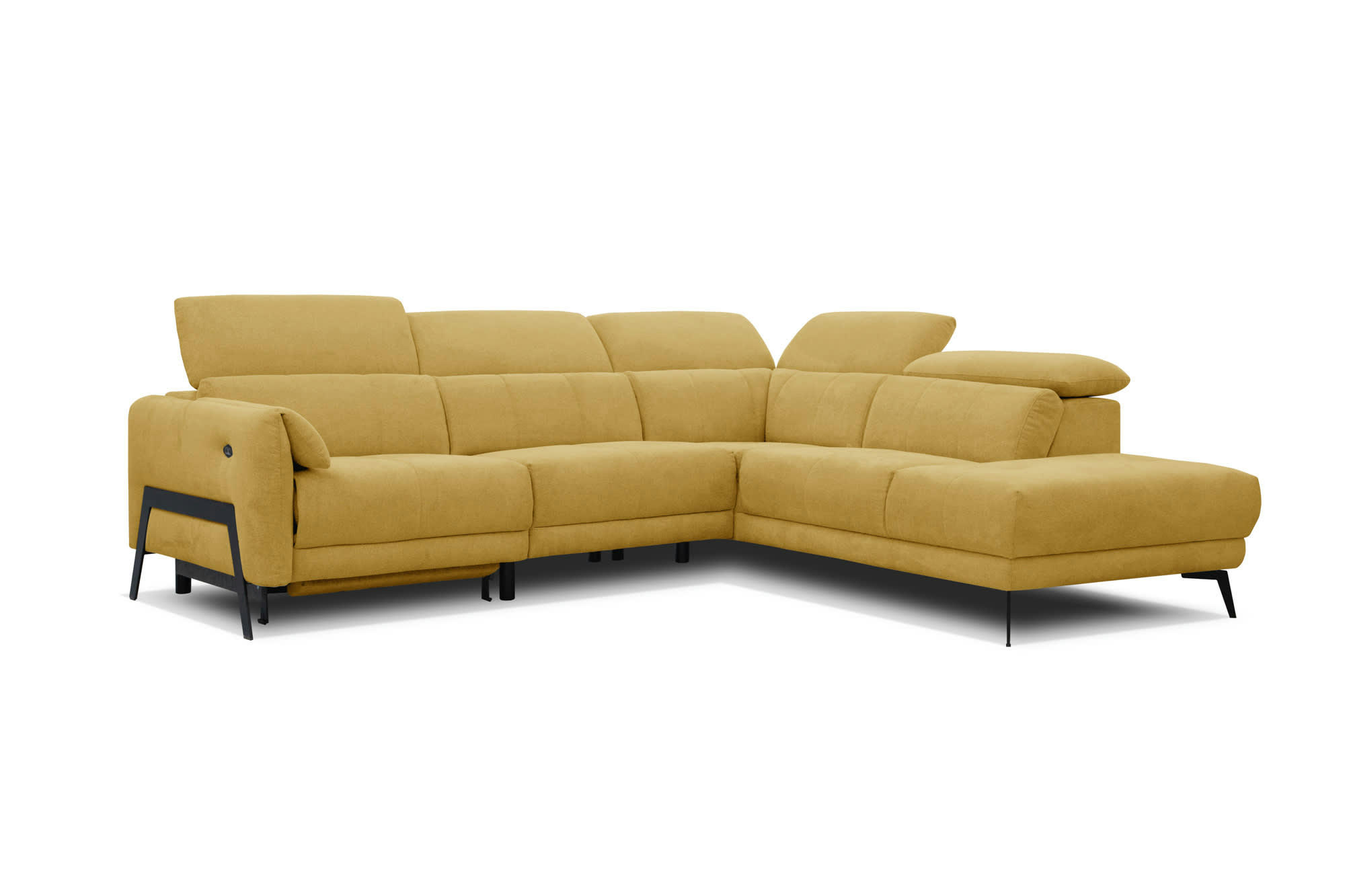 SCALA - Canapé d'angle droit 5 places avec une relax électrique, Tissu Jaune