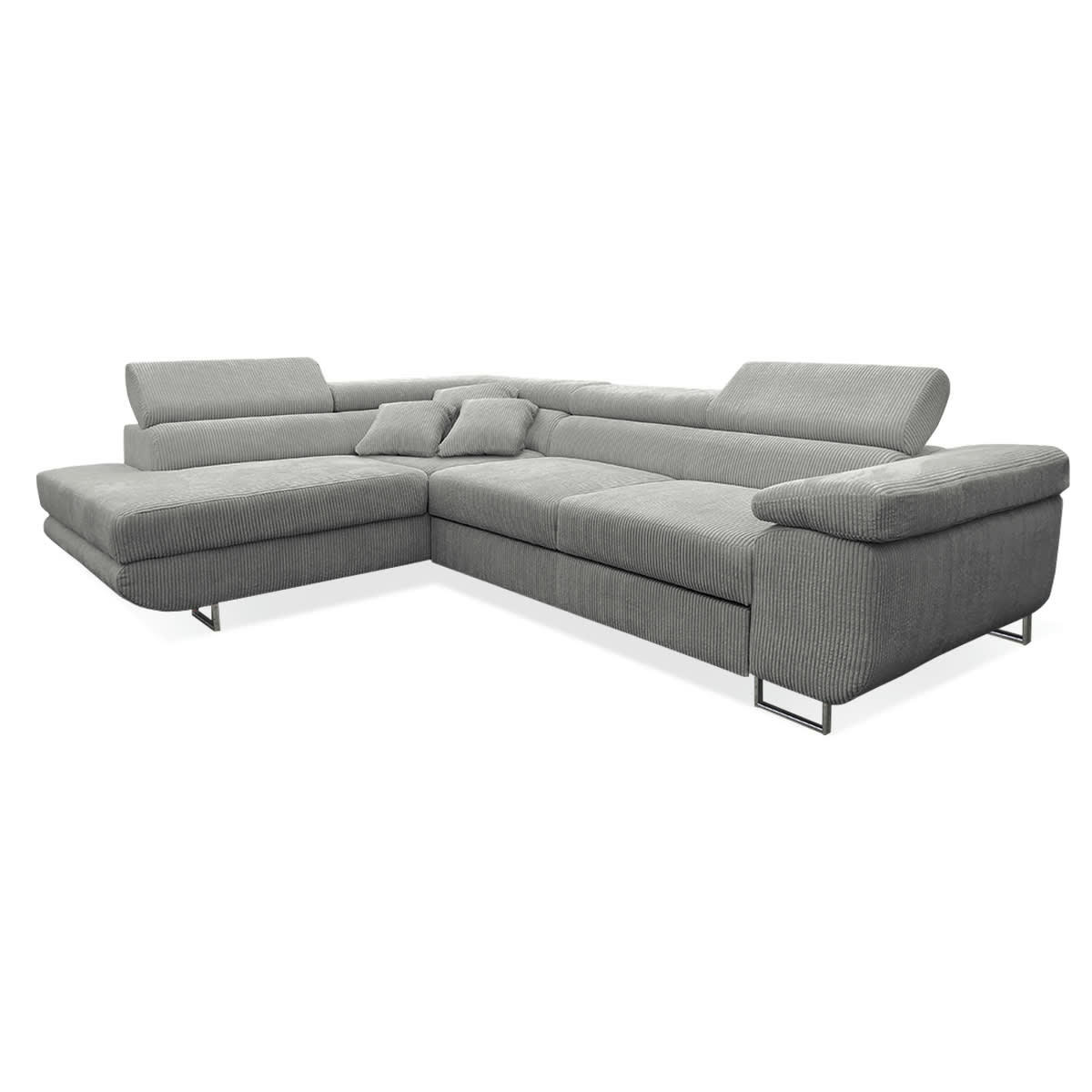 - Canapé d'angle convertible gauche 4 places coffre velours côtelé gris