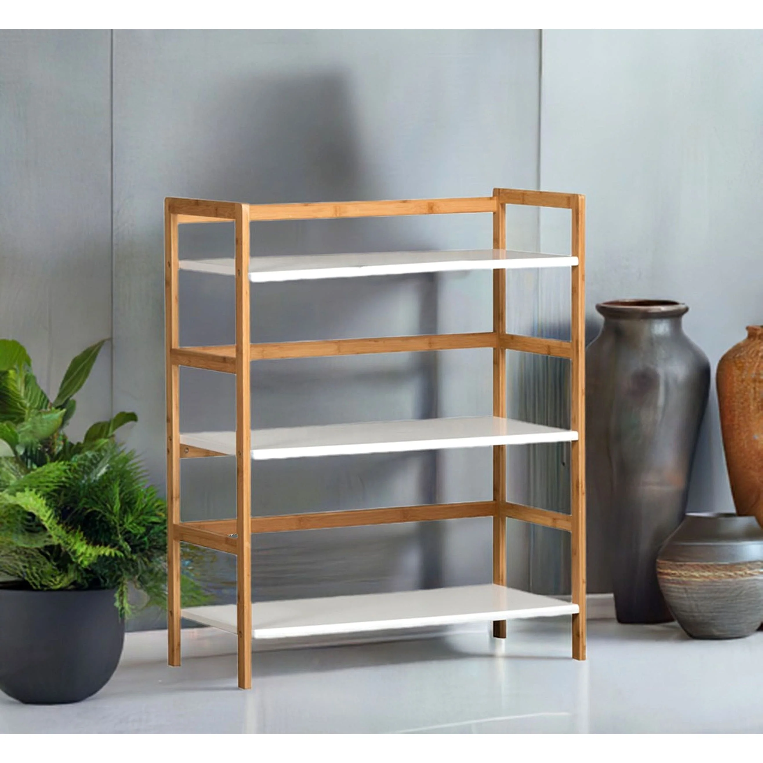 3-tier Solid Bamboo Frame Stackable Bookshelf