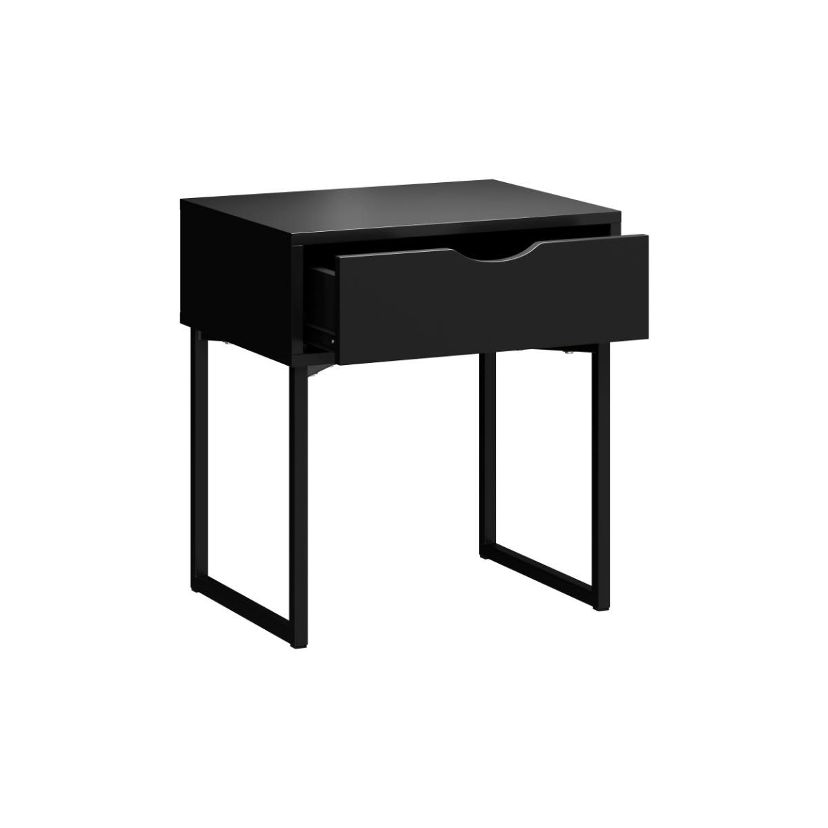 JULES - Table de chevet noire avec pieds en métal, 1 tiroir